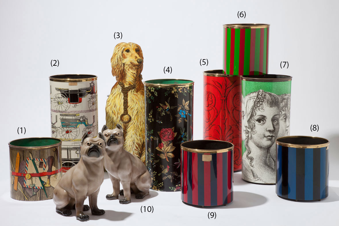 Fornasetti Umbrella Stands and Waste Paper Bins - Porcelain Pugs